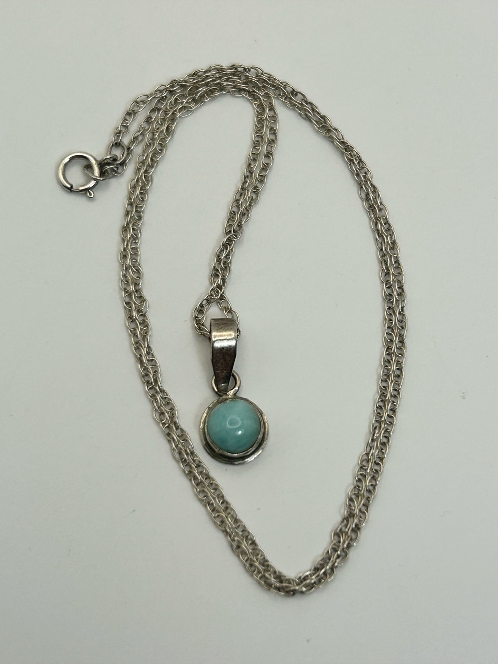 Sterling Silver Larimar Pendant Necklace 18" Stamped 925 Soft Aqua Blue Stone - Picture 10 of 13